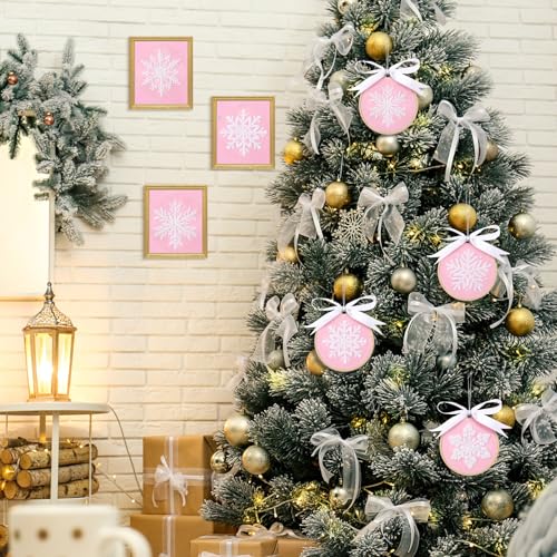 Roowest 6 Sets Christmas Embroidery Kits Snowflake Ornament DIY,Pink - color: Pink