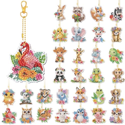 WILLBOND 30 Pcs Diamond Art Keychain Kits for Adults, Watercolor Animal - color: Watercolor Animal