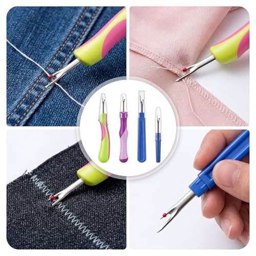 4 PCS Seam Ripper Tool Set, Seam Rippers for Sewing with Protective Caps Stitch Remover Tool Stretchable Quick Thread Cutter Hems for Knitting Embroidery Hand Quilling Cross Stitching Crafts Supplies