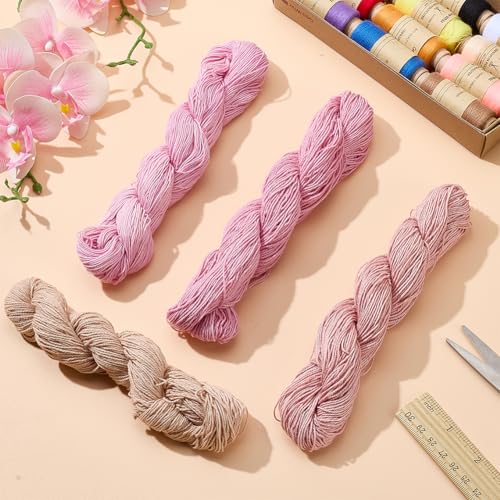 FREEBLOSS 4 Pcs Sashiko Thread 100M x 4 Colors Cotton Embroidery Floss 3 Stranded Pink Embroidery Threads Japanese Quilting & Sewing Thread for Sashiko Kit Supplies - color: Pink&Purple