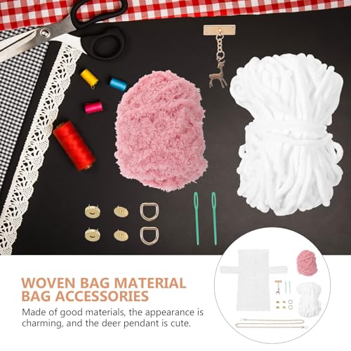 DOITOOL DIY Woven Purse Material Kit Cross Stitch Purse Kit with Deer Pendant Handmade Bag Making Supplies for Crochet Knitting and DIY Projects 7.28X4.13X1.57in - color: White