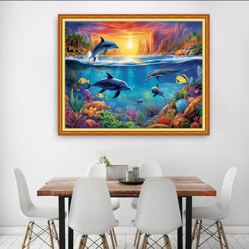 Dooxvey Cross Stitch Kits for Adults Beginners - Full Range of Stamped Kits - 11CT Cross Stitch Patterns - Underwater World - 16x20 inch - color: Manual Arts 20