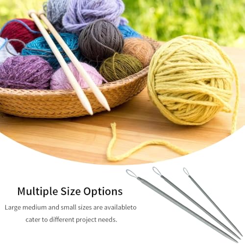 Acoeitl 6 Pcs 3 Size Extra-Long Aluminum Blunt Yarn Needles Large Eye Wool Needles for Yarn Crochet Weaving Darning Tapestry Needle for Beginners Sewing Needles Stitches (5.7 in, 4.5 in, 3.8 in) - style: Grey-5.7In/4.5In/3.8In