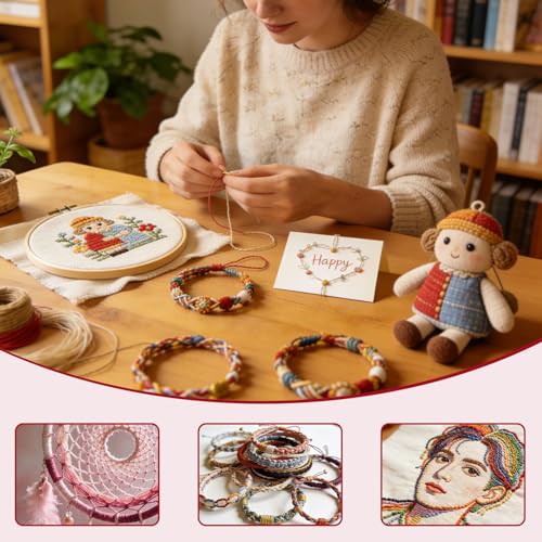 Premium Rainbow Color Embroidery Floss - Cross Stitch Threads - Friendship Bracelets Floss - Crafts Floss - 14 Skeins Per Pack Embroidery Floss, Cranberry Gradient - color: Cranberry Gradient