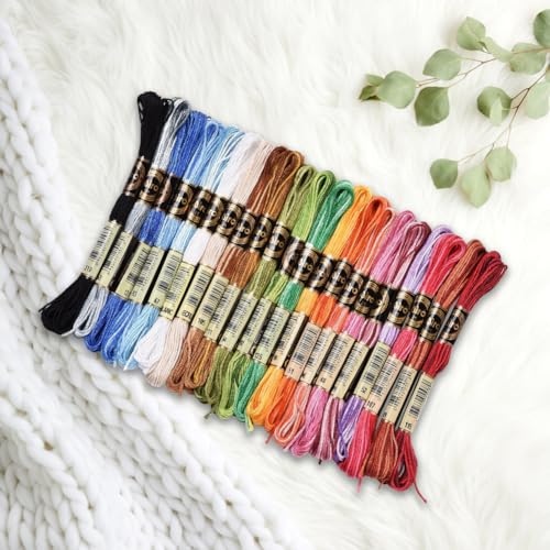 21 Skeins 6 Strands Variegated Embroidery Floss Cross Stitch Threads Gradient Color Friendship Bracelet Needlepoint String Thread for Jewelry Making Bracelet Knitting Stitching Crafts Supply