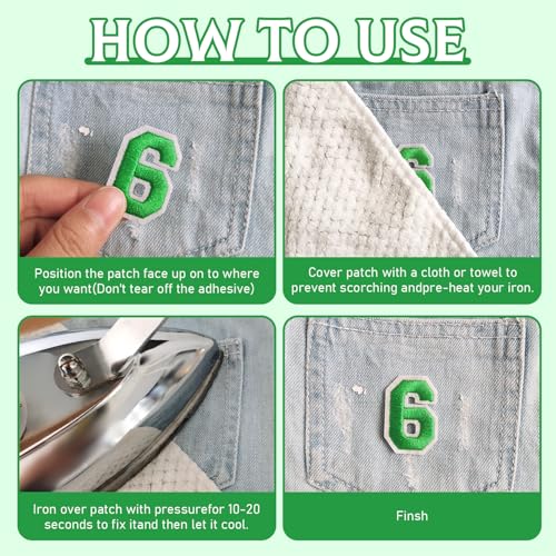 72 Pcs Iron On Letters & Numbers Patches for Tote Bags Hats Clothing Green - color: Green, size: Letters & Numbers