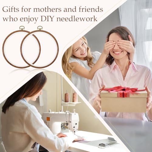 AOZUO 15 Pcs 4 Inch Round Embroidery Hoops, Imitated Wood Embroidery Frame Cross Stitch Circle Rubber Hoop Ring for Art Craft Sewing and Hanging Ornaments Decor Display
