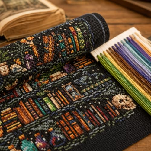 WUSARPLY Bookshelf Stamped Cross Stitch Kits for Beginners Adults - color: J099