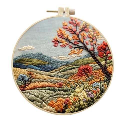 EUBUY Landscape Embroidery Kits for Beginners, Embroidery Kits for Beginners Adults, Beginners Embroidery Starter Kit with Pattern, Needle Thread DIY Embroidery Material Kit - color: Type 14