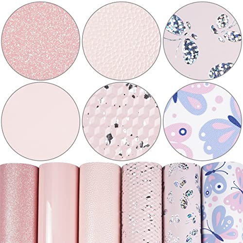 Litchi 6 Pack 8x12 Inch Faux Leather Sheets for Bow Earring, Easy to Cut Vinyl Fabric for Cricut, Durable Fade Resistant Leatherette Without Smell, Baby Pink Series - color: Baby Pink