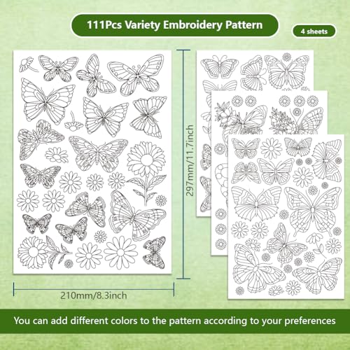 BENECREAT 4Sheets 111Pcs Sunflowers Butterfly Water Soluble Embroidery, 11.7x8.3inch Daisy Flower Cat Stick and Stitch Embroidery Paper Stabilizer for Shirts, Coats, Bags - style: Sunflowers Butterfly