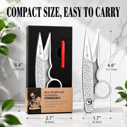 Premium Sewing Scissors, Sharp Precision Thread Snips with Stainless Steel Blades, Upgrade Small Craft Scissors with Silver Hammered Handle for Embroidery, Quilting, Fabric, & DIY Projects - color: Silver, size: 4.6 Inch