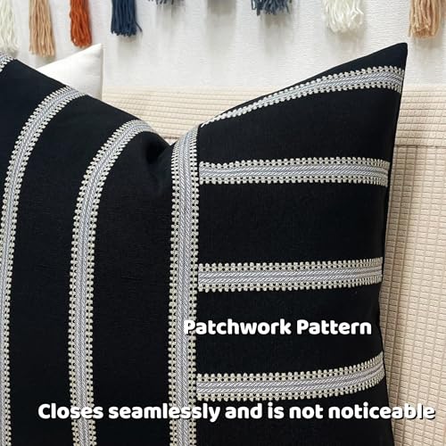 Slow Cow Square Throw Pillow Cover Stripe 18 x 18 Inches Black Off White - color: Black Patchwork, size: 18" x 18" (Pack of 1)