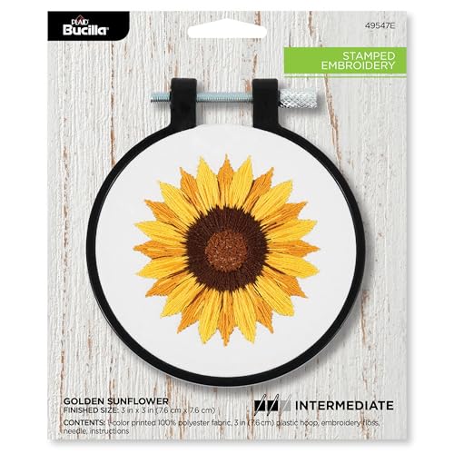 Bucilla, Stamped Embroidery Kit, Golden Sunflower, Includes 3" Hoop, Floss, Needle, and Instructions