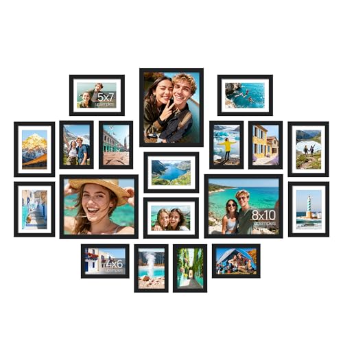 upsimples Picture Frames set of 19, Including 8x10, 5x7, 4x6 Black Frame - color: Black