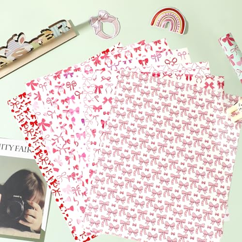 HTVRONT Pink Bow Heat Transfer Vinyl - 11 Pack Patterned HTV for T-Shirts - color: Pink Bow HTV