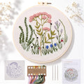 Drefund Embroidery Starter Kit for Beginners, Cross Stitch Kit Floral Pre-Stamped Pattern Kits for Adults with Hoop Embroidery Floss, Easy to Follow Needlework