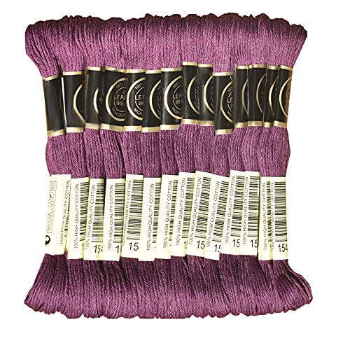 LE PAON Embroidery Floss, 14-Pack Six Strands 100% Long Staple Cotton Embroidery Thread, 8.7-Yard，Color Number：154,Very Dark Grape Darker Than - color: 154