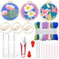 Woohome Punch Needle Kit Included Plastic Hoops, Punch Needle Cloth, Color Yarn and Punch Needle Tools for Adults, Beginners (Chrysanthemum, Lotus, Lily) - color: Color 16