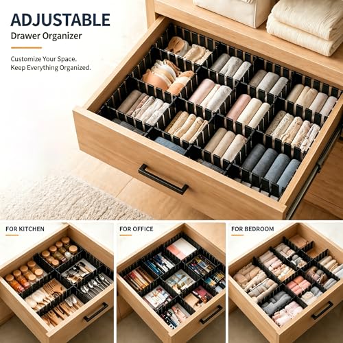 Adjustable Drawer Dividers, Cut-to-Fit DIY Organizers, Black 32 Pack - color: Black 32pcs