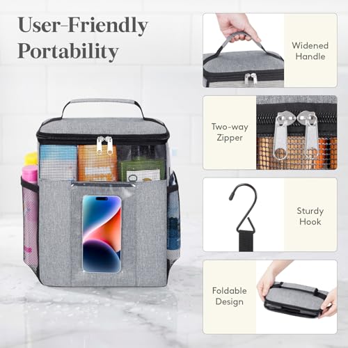 Lifewit Mesh Shower Caddy, Hanging Bathroom Organizer with PVC Phone Bag - color: Grey, size: L(10"L x 6"W x 11.5"H)