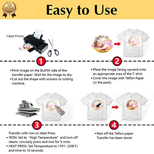 TransOurDream Upgraded Heat Transfer Paper for T Shirts (100 Sheets, 8.5x11") Iron on Transfers for Light Fabric Printable Heat Transfer Vinyl for Inkjet Printer (TOD-L2-100) - color: Light, size: 100 Sheets