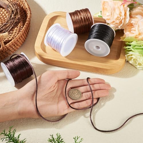 Elecrelive 40 Yards 2mm Nylon Satin Rattail Cords Silk Beading Threads - color: Black Brown