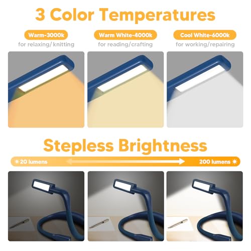 Neck Book Light, 3 Color Stepless Dimming Reading Light for Bed - color: Dark Blue