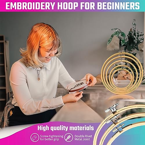 Embroidery Hoops 3 Pack Set: Premium Bamboo Wood Rings with Metal Tension Screw Brackets for DIY Cross Stitching, Sewing, Embroidered Craft Projects, Sizes 5, 7, 8, 9, & 10 in Diameter - style: 04 - 9 Inches