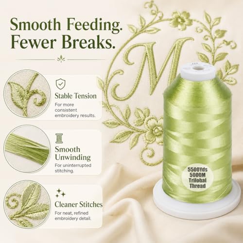 Simthread 5500Yds/5000M 40WT Trilobal Polyester Embroidery Thread Green 027 - color: Fresh Green-027