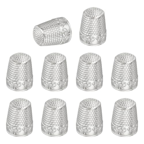 PATIKIL Sewing Thimble 10Pcs Metal Thimbles Hand Sewing Finger Craft Silver - color: Silver