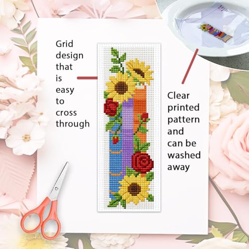 ORIGACH 6 Set Stacked Books & Flower Cross Stitch Bookmark Kit for Beginner - style: Stacked Books & Flower