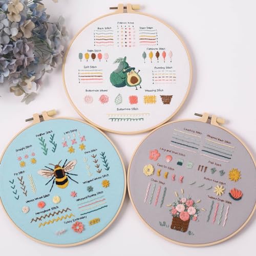 Jyphorixal Embroidery Kit for Beginners Adults Cross Stitch Starter Kit Needle Point Supplies 33 Basic Stitches in 3 Set, DIY Craft Lover Starter Hand Stitch (Flower) - color: Flower