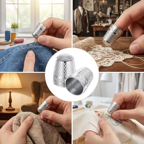 4 PCS Metal Thimbles, Silver Sewing Thimbles, Sewing Finger Protector Thimble with Pattern for Hand Embroidery, Hand Quilting