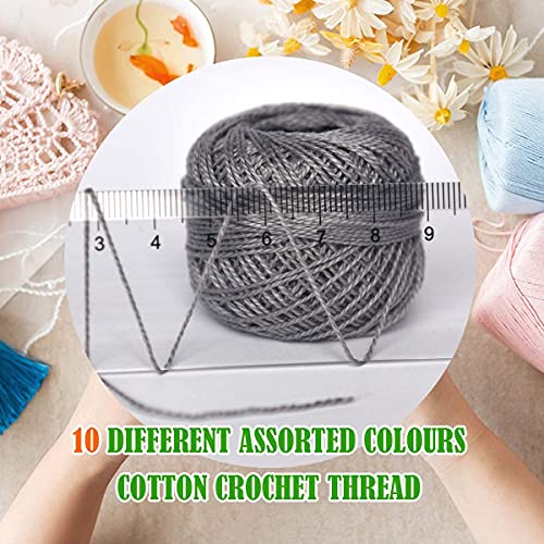Colored BIRDCrochet Thread, Size 8 Crochet Yarn，2 Ply Cotton Yarn, 10 Balls (Grey Series) - color: Grey Series