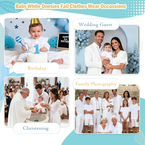 Booulfi Boy Baptism Outfits White Romper Fall Clothes Christening Gifts - color: White-5158, size: 9-12 Months