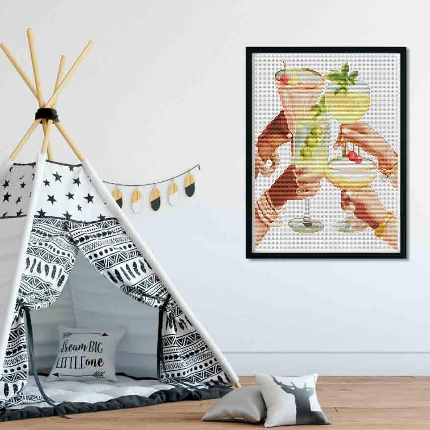 Mid‑Century Retro Cocktail Stamped Cross Stitch Kits for Adults Beginner - color: cocktail Cross Stitch Kits