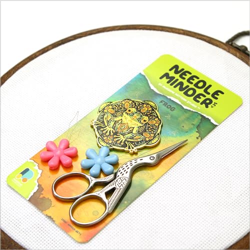 Awesome Pattern Studio Needle Minder Set – Frog Magnetic Needle Minder + 2 Needle Threaders + Crane Scissors. Enamel Pin for Cross Stitch, Embroidery and Craft - size: Frog Set #2