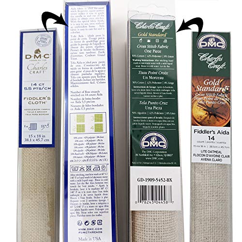 Fiddlers Aida Cloth Set - 14 ct. Oatmeal & Lite Oatmeal, 15 x 18 in. Plus Needleworker Sticker
