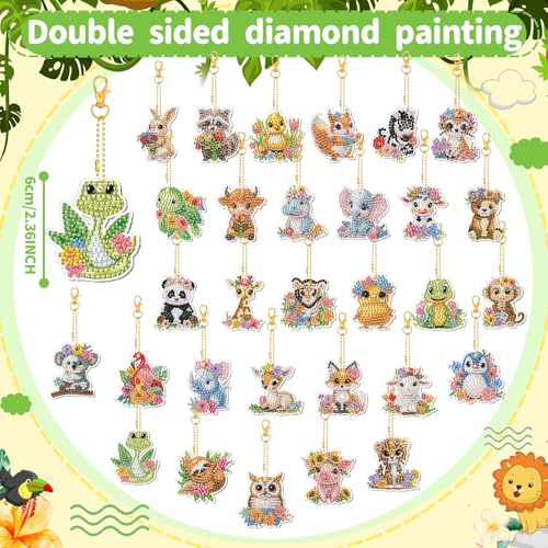 WILLBOND 30 Pcs Diamond Art Keychain Kits for Adults, Watercolor Animal - color: Watercolor Animal