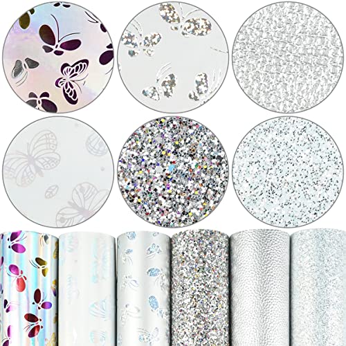 Litchi 6 Pack 8x12 Inch Faux Leather Sheets for Bow Earring, Easy to Cut Vinyl Fabric for Cricut, Durable Fade Resistant Leatherette Without Smell, Silver Series - color: Silvermix