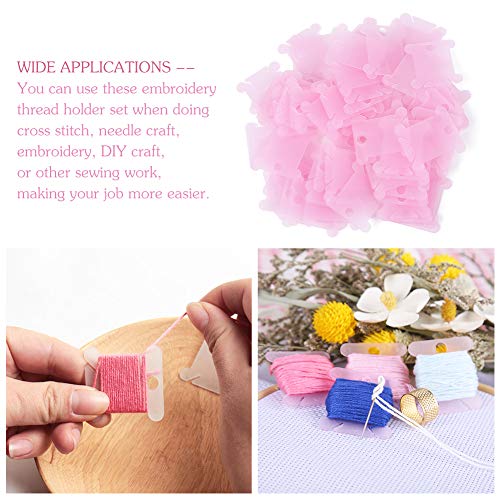 LOKUNN Embroidery Floss Bobbins 100 PCS Plastic Embroidery Floss Organizer - color: Pink*100