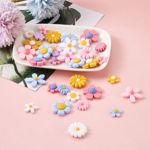 Beadthoven 240pcs Opaque Resin Flower Cabochons Assorted Colors No Hole Flatback Sunflower Bead Charms Embellishment Supplies for Gluing DIY Jewelry Earrings Rings - color: 0Daisy-Assorted#14.5~25mm