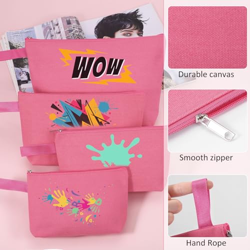 10 Pieces Cotton Canvas Makeup Bag with Bottom and Strap, Multi-Purpose Cosmetic Bag with Zipper Travel Toiletry Pouch, Blank DIY Craft Bag (Hot Pink, M) - color: Hot Pink, size: M