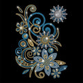 1 Pc Blue Rolled Floral Rhinestone Iron on Hotfix Transfer Decal, Bling DIY Patch Clothing Repair Applique T-Shirt Vest Shoes Hat Jacket Decor Clothing DIY Accessories - style: Blue Rolled Floral