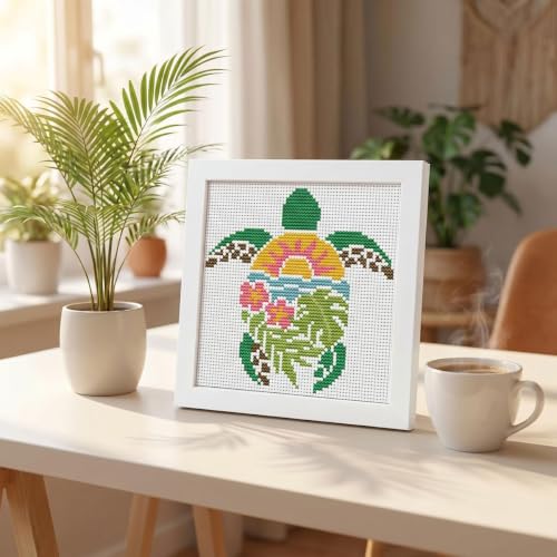 Sea Turtle Stamped Cross Stitch Kits for Beginners Adults with Framed - color: DKJ017
