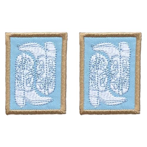Blue Boots Patch, 2" x 1.5", Embroidered Iron-On for Hats, Bags, Jackets, 2-Pack - color: Blue Boots