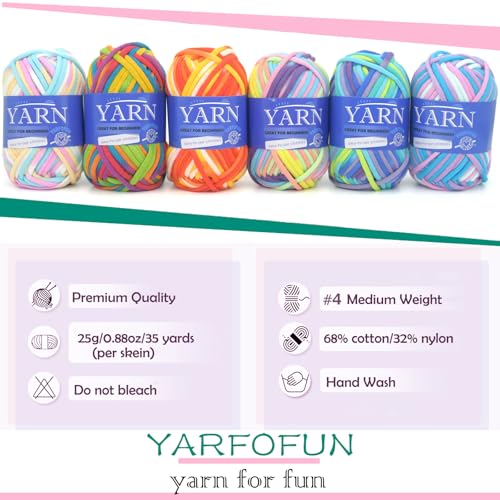 6 Pack Beginners Crochet Yarn Rainbow Multicolor Cotton Crochet Yarn for Crocheting Knitting Beginners-Variegated Series 03 - color: Variegated Series 03, size: 6 PACK