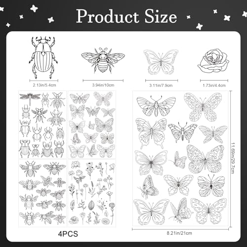 Rngmsi 4 Sheets Insect Embroidery Patterns Water Soluble Stick and Stitch - color: Insect