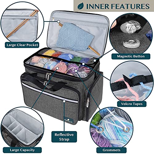PAVILIA Knitting Yarn Storage Bag Crochet Organizer for Knitter, Dark Grey - color: Charcoal Grey